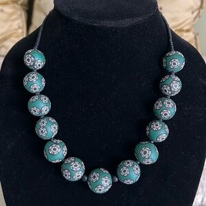 Beautiful Polymer Clay Green and Black Beaded Necklace NWOT